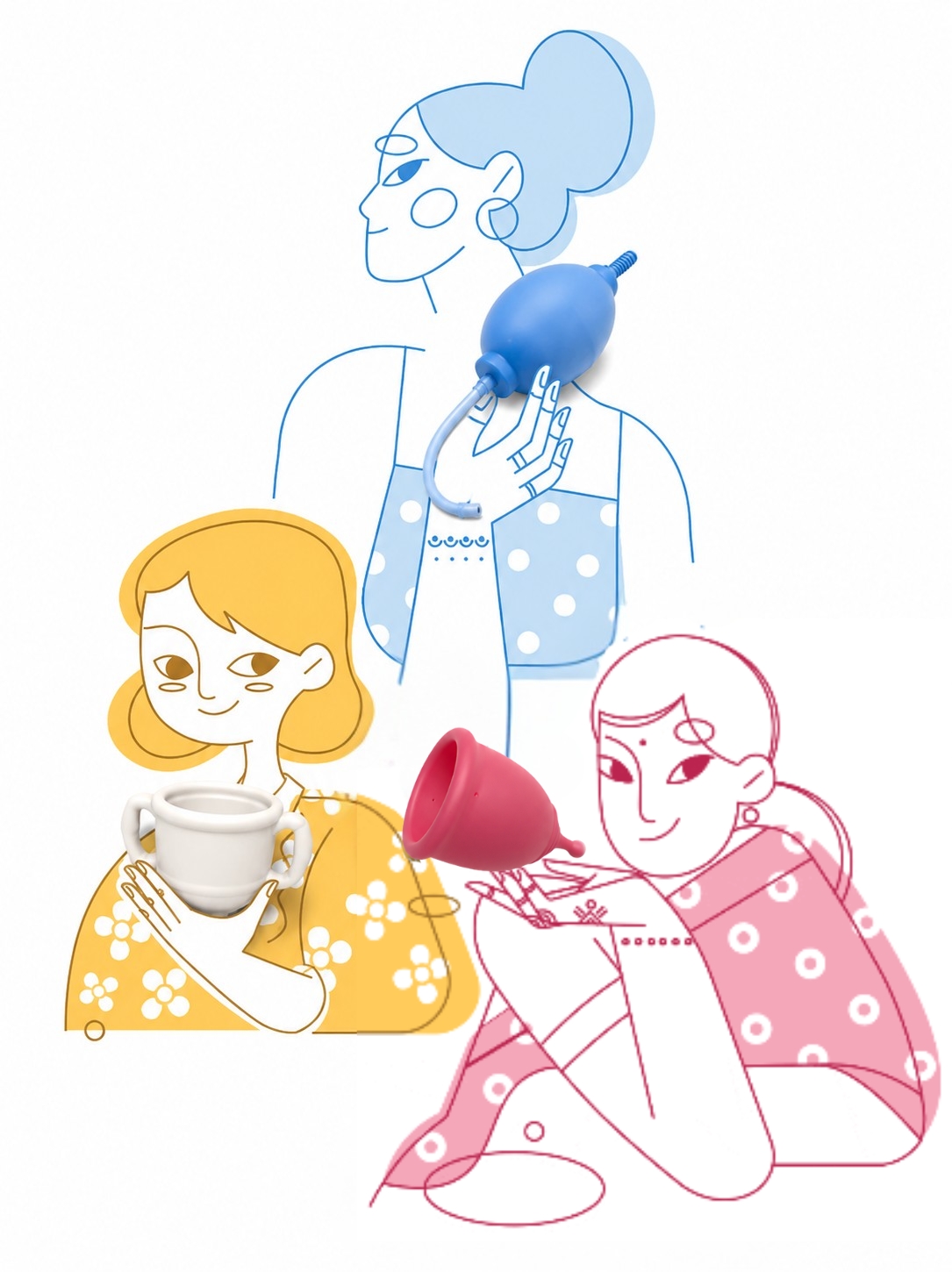three women holding jupiter menstrual cup in their hand