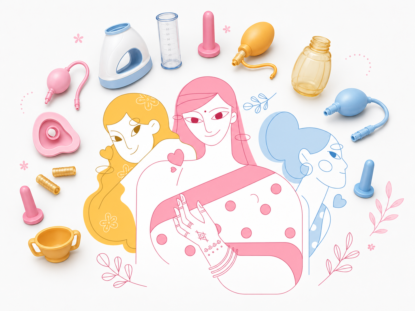 three women holding jupiter menstrual cup in their hand